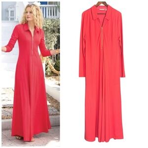 NWOT‎ Soft Surroundings XL Swingtime Maxi Dress Coral Long Sleeve Pockets Ponte
